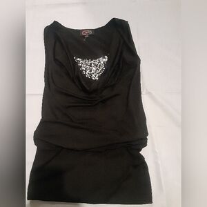 Elegant Black Sleeveless Top with Silver Accents